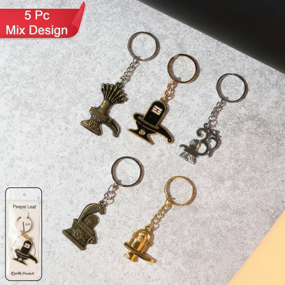 Shivling Trishul Metal Keychain Set (5 Pc Mix Design)