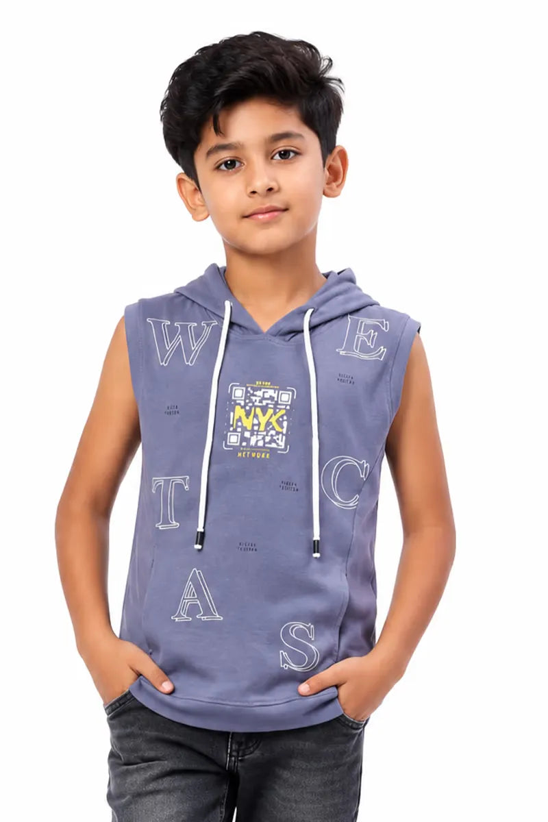 Cotton Printed Hoodie for Boy - Steel Blue - View 1