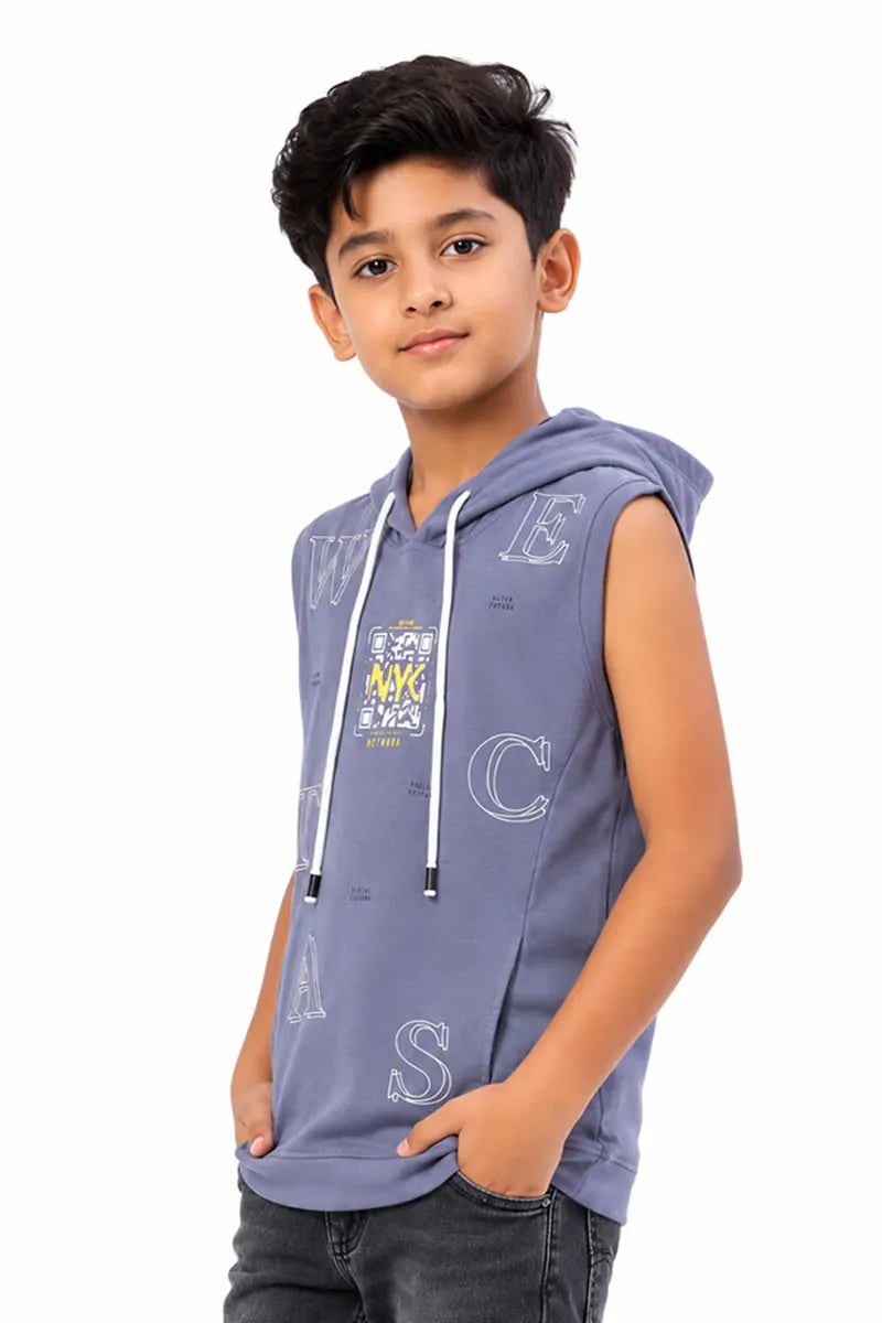 Cotton Printed Hoodie for Boy - Steel Blue - View 2