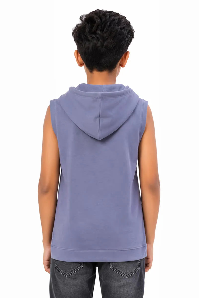 Cotton Printed Hoodie for Boy - Steel Blue - View 3