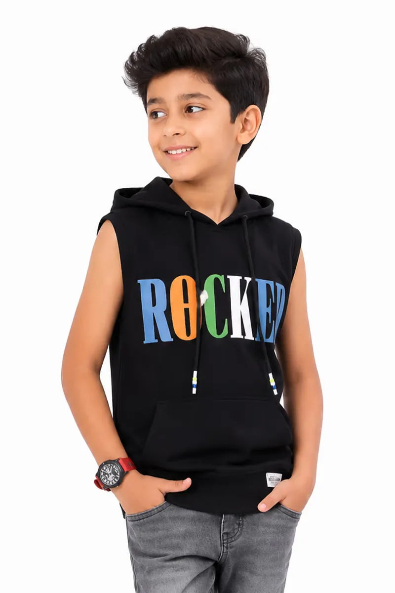 Typographic Print Hoodie for Boy - Black - View 1