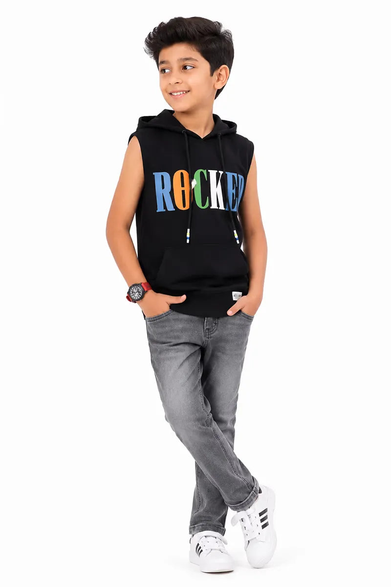 Typographic Print Hoodie for Boy - Black - View 4