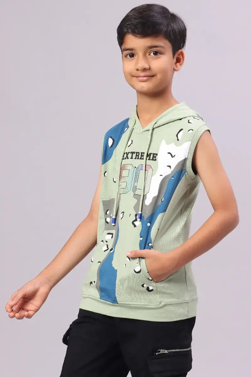 Cotton Printed Hoodie for Boy - Sea Green - View 4