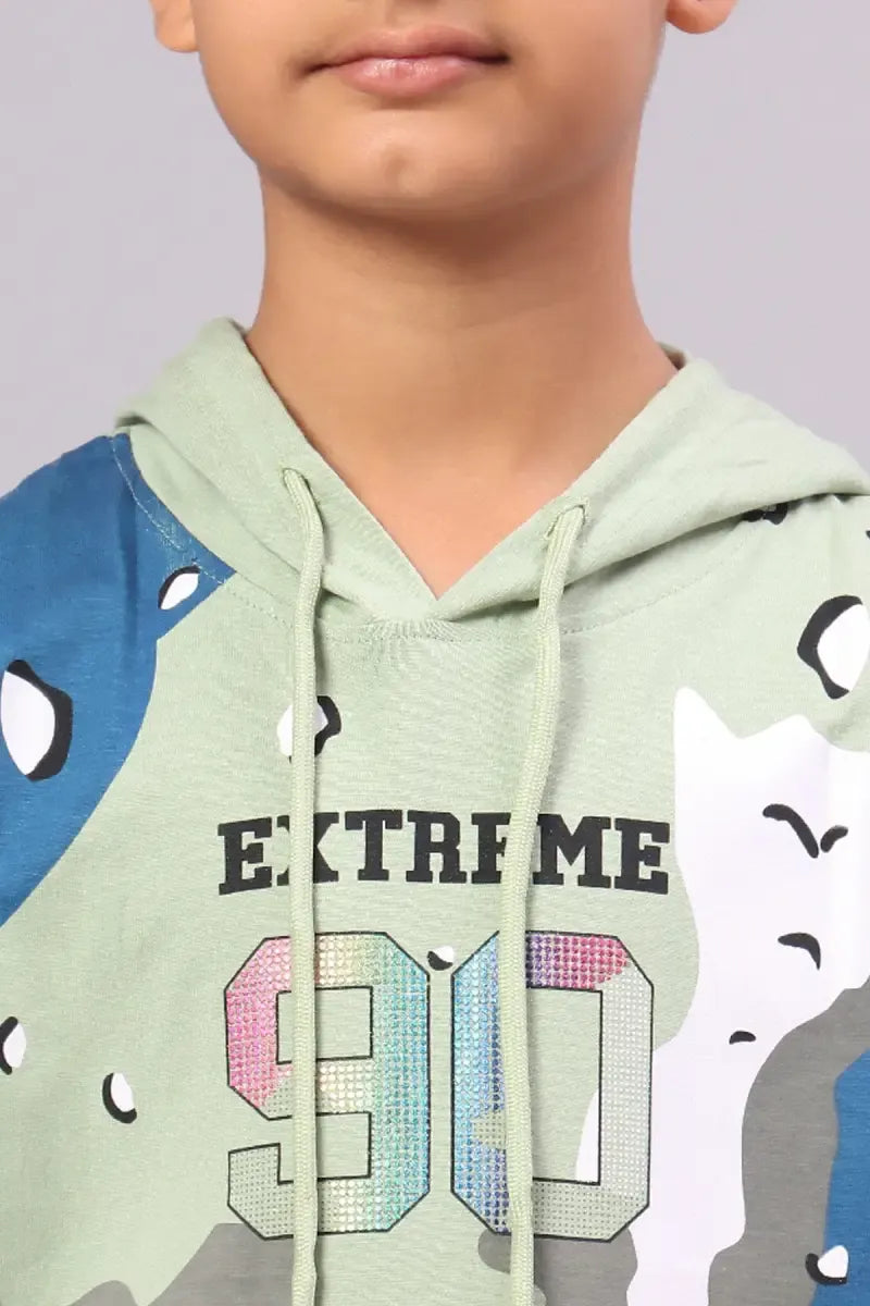 Cotton Printed Hoodie for Boy - Sea Green - View 5