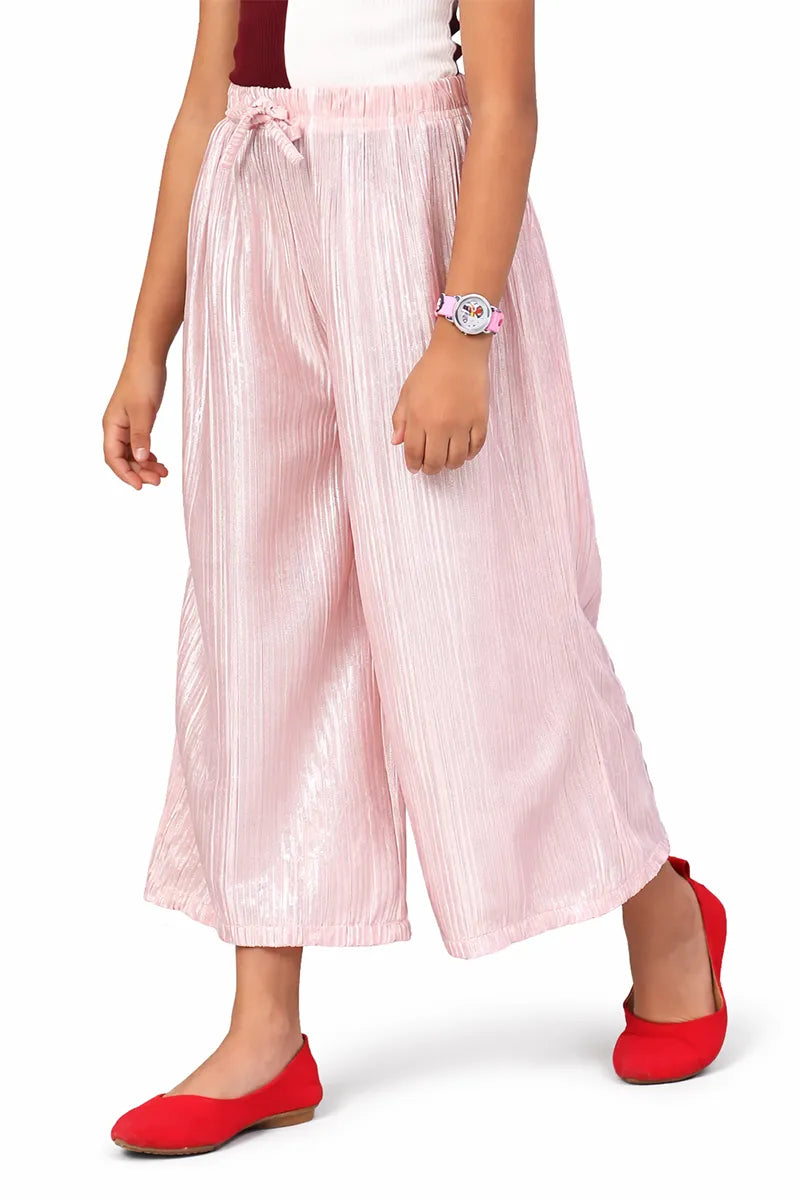 Girl's Nylon Solid Palazzos - Peach - View 4