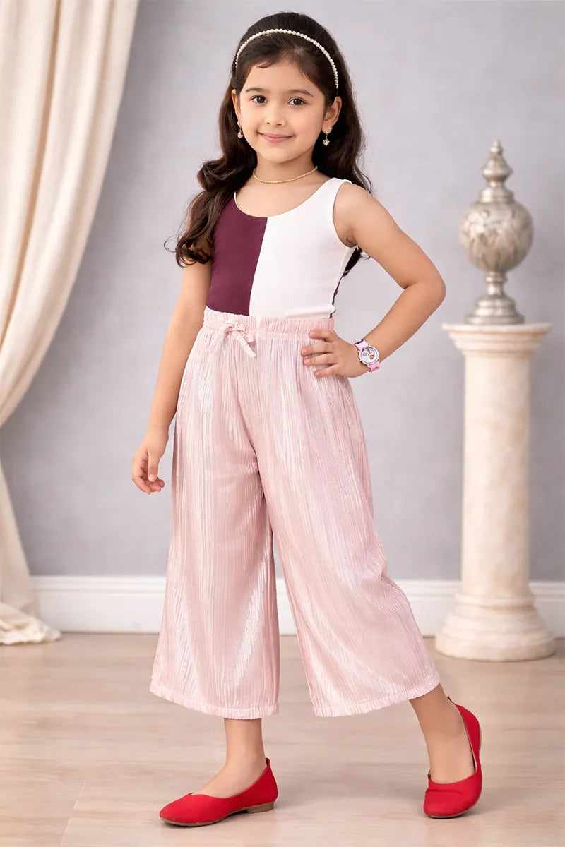 Girl's Nylon Solid Palazzos - Peach - View 6