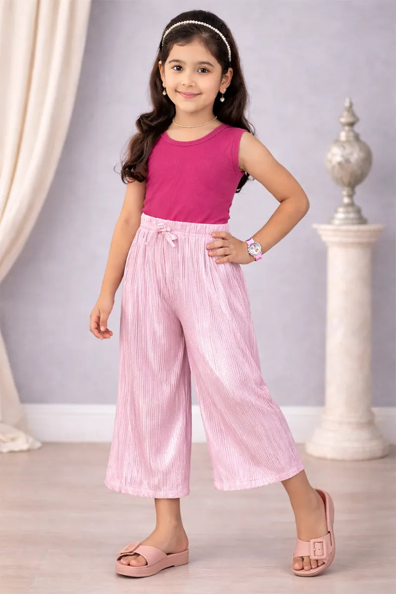 Girl's Nylon Solid Palazzos - Pink - View 9