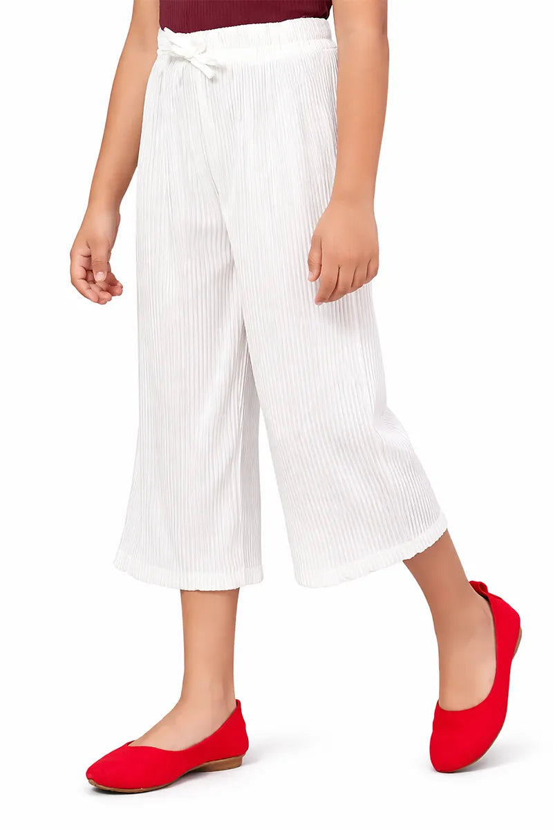 Girl's Nylon Solid Palazzos - White - View 10