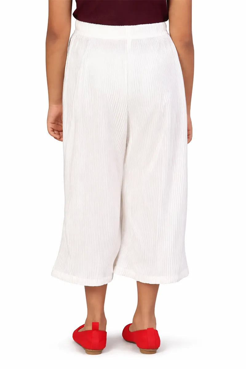 Girl's Nylon Solid Palazzos - White - View 11