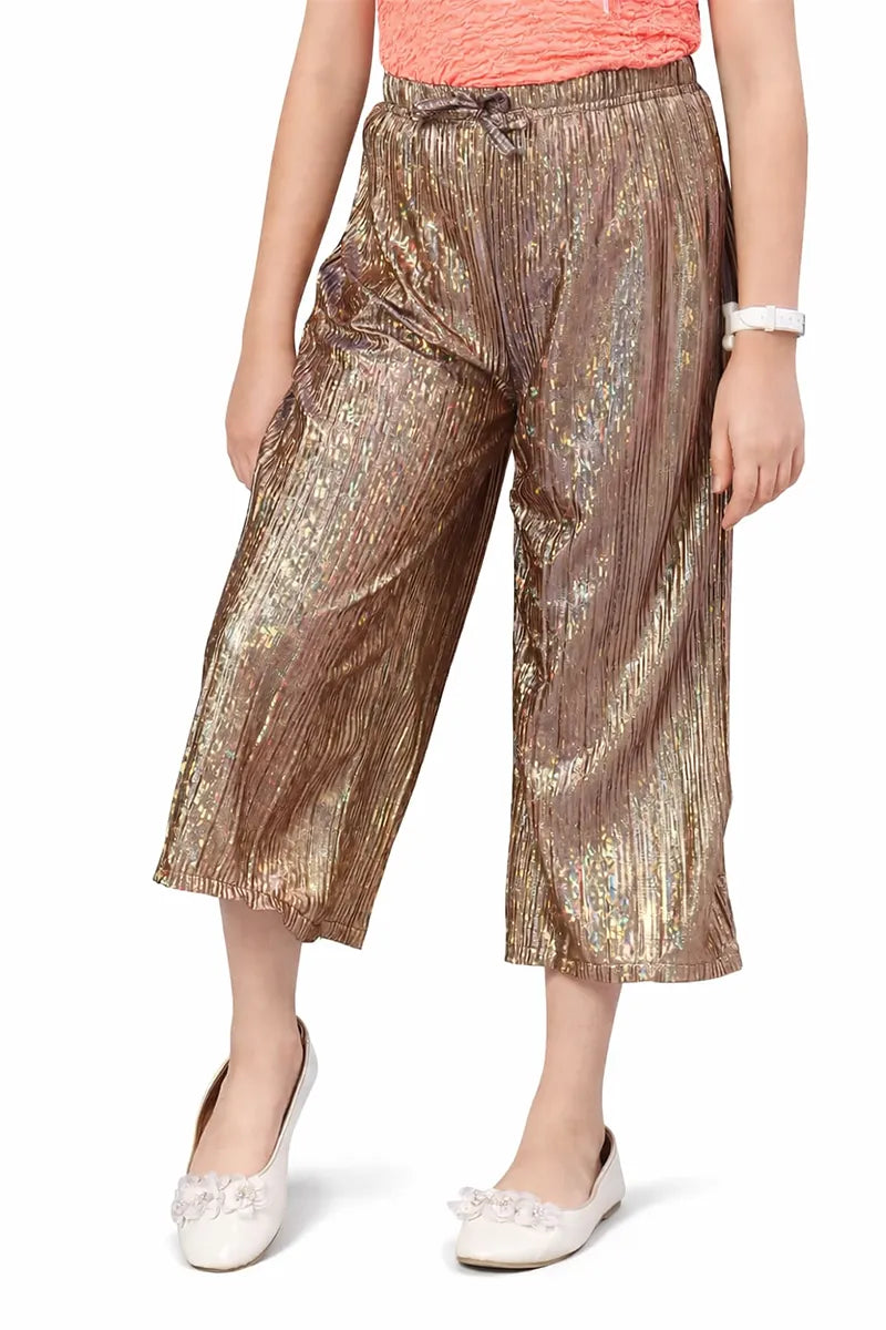 Girl's Nylon Solid Palazzos - Brown - View 4