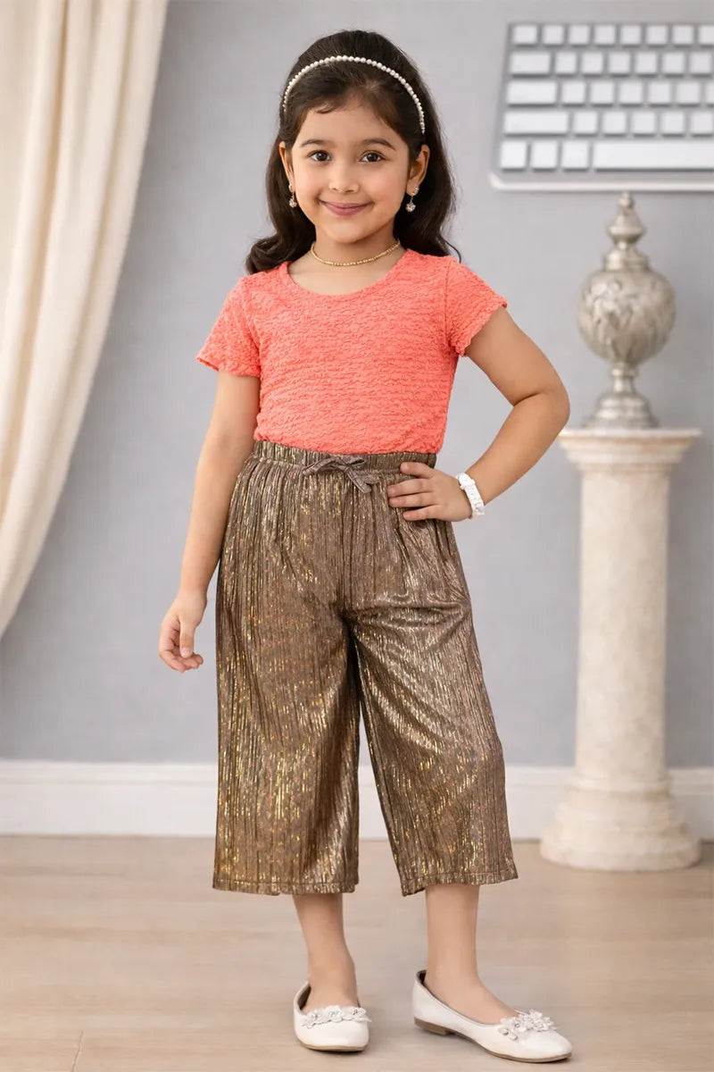 Girl's Nylon Solid Palazzos - Brown - View 6
