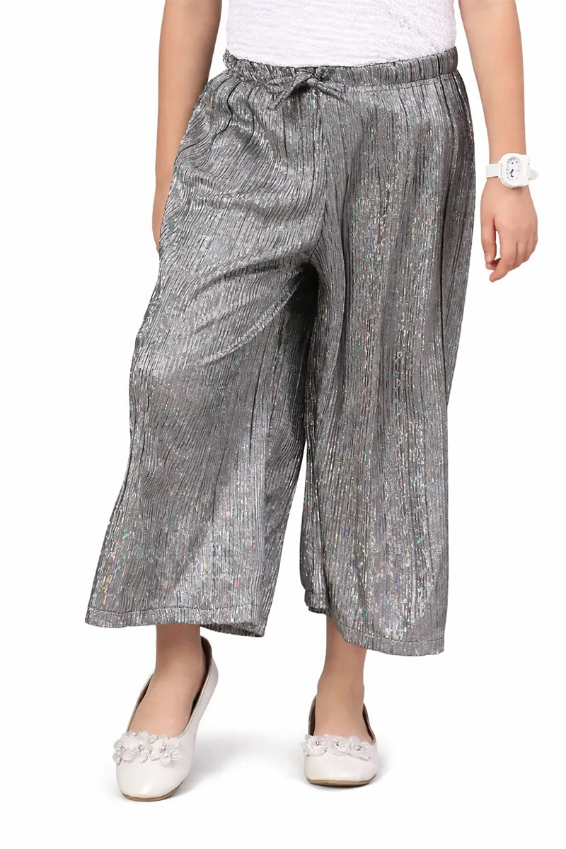 Girl's Nylon Solid Palazzos - Steel Grey - View 7