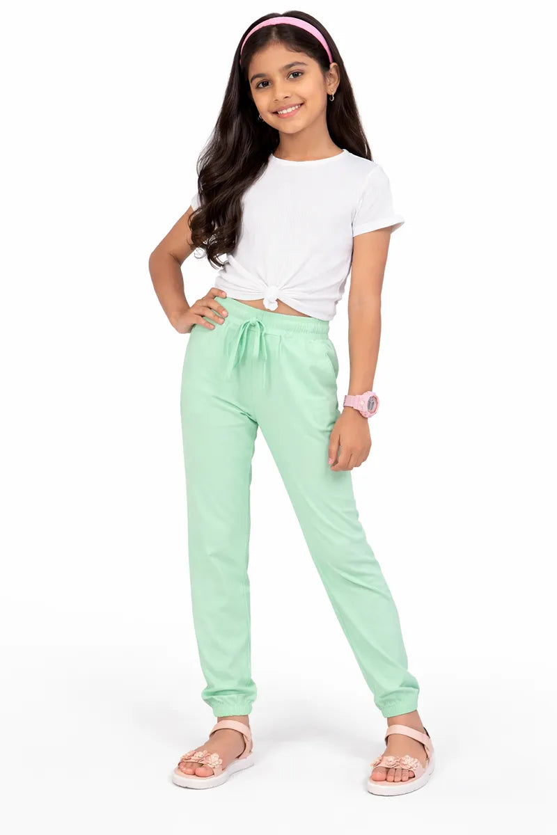 Girl's Cotton Blend Solid Pattern Joggers - Light Grey - View 12