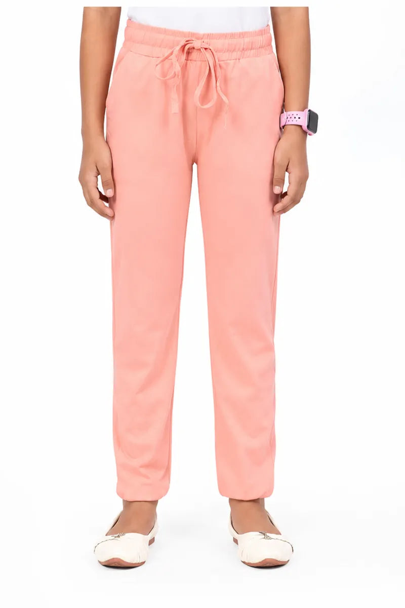 Girl's Cotton Blend Solid Pattern Joggers - Peach - View 13