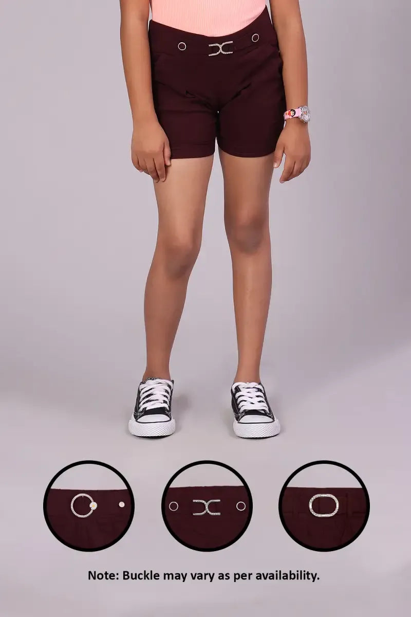 Girl's Polyester Solid Shorts - Maroon - View 10