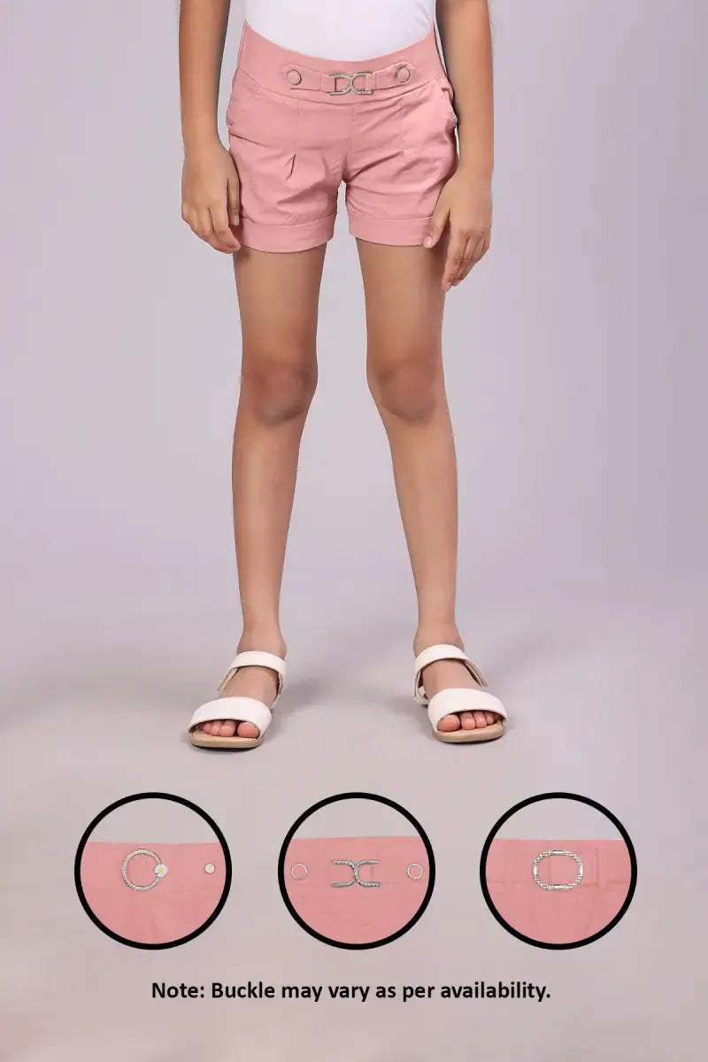 Girl's Polyester Solid Shorts - Peach - View 15