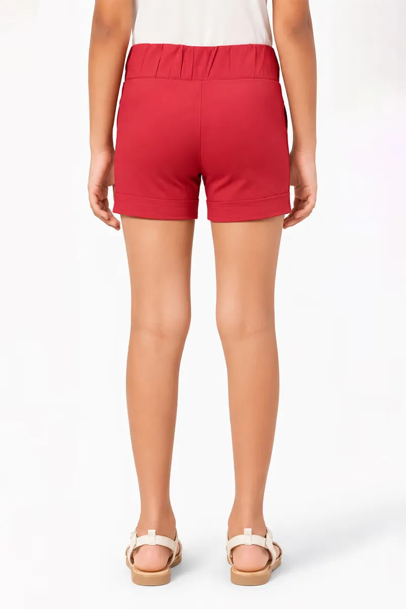 Girl's Spandex Solid Shorts - Coral - View 3