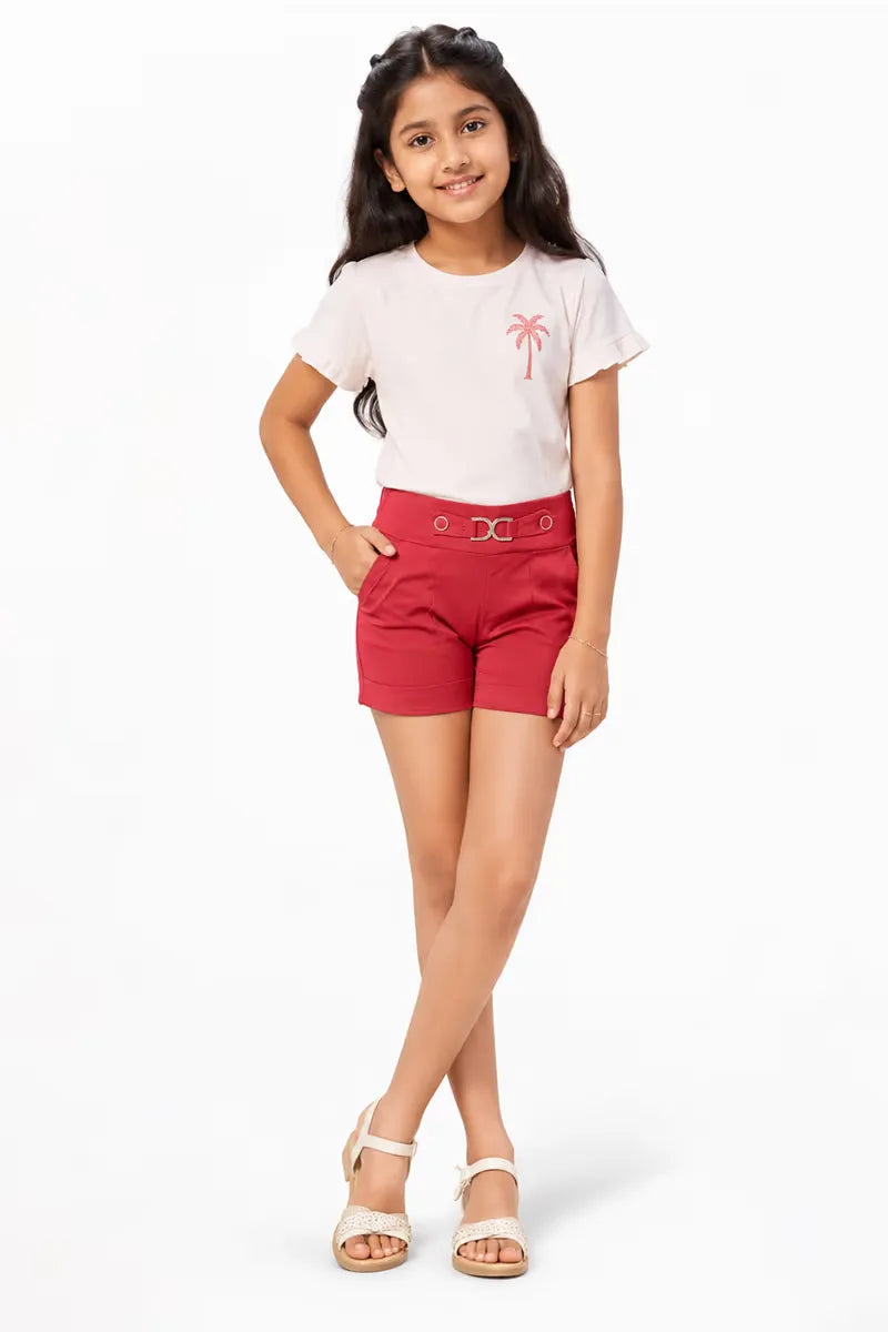 Girl's Spandex Solid Shorts - Coral - View 4