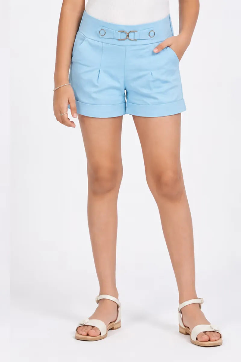 Girl's Spandex Solid Shorts - Light Blue - View 6