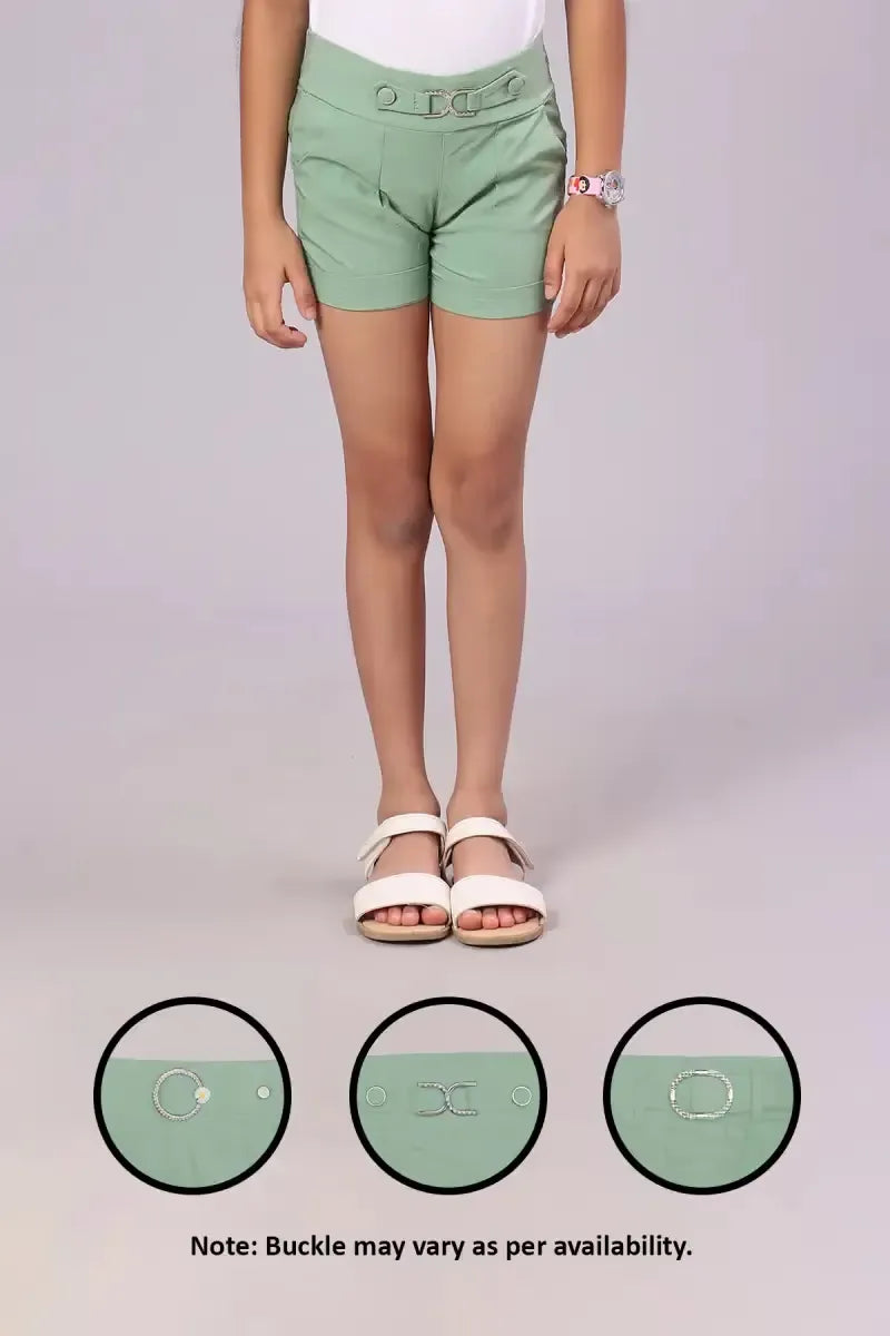 Girl's Spandex Solid Shorts - Sea Green - View 15