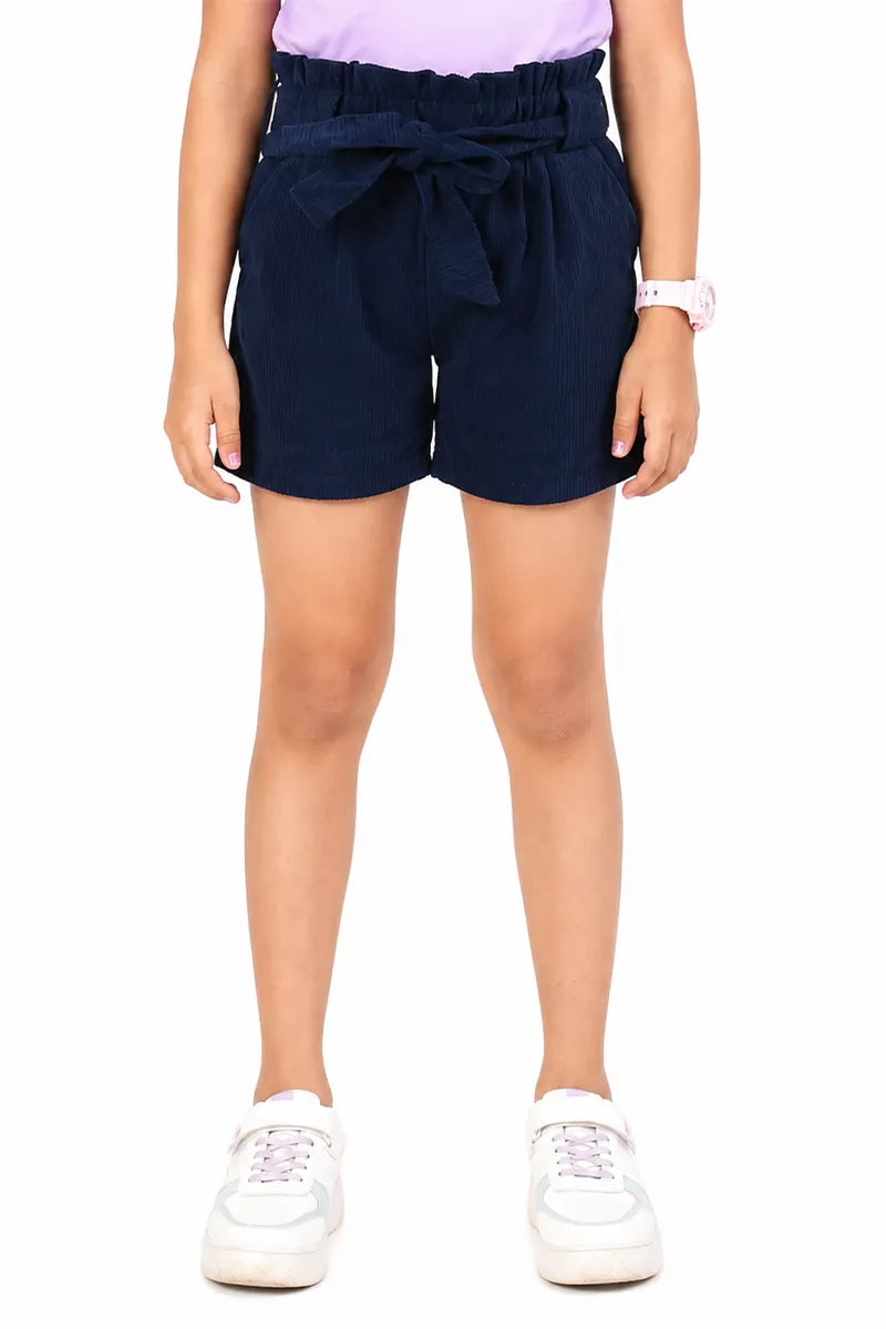 Girl's Corduroy Solid Shorts - Navy Blue - View 13