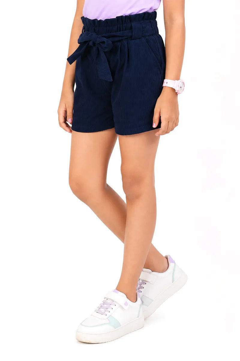 Girl's Corduroy Solid Shorts - Navy Blue - View 14