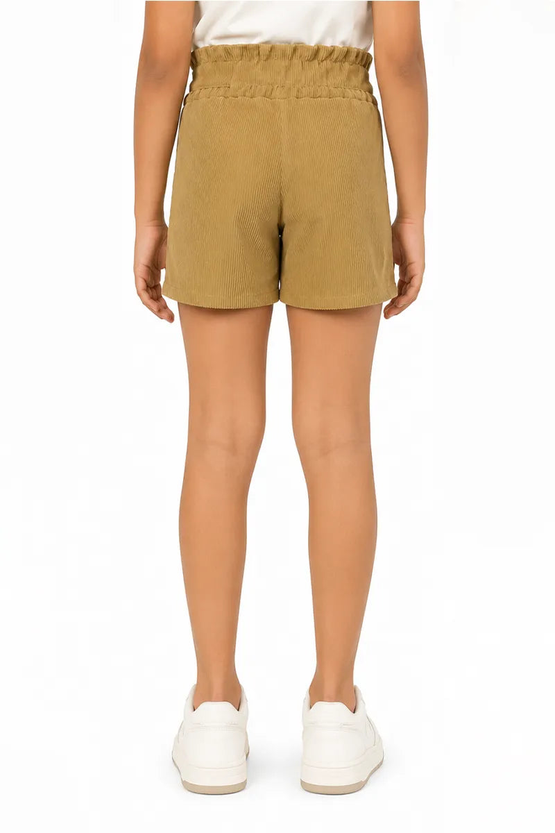 Girl's Corduroy Solid Shorts - Olive - View 19