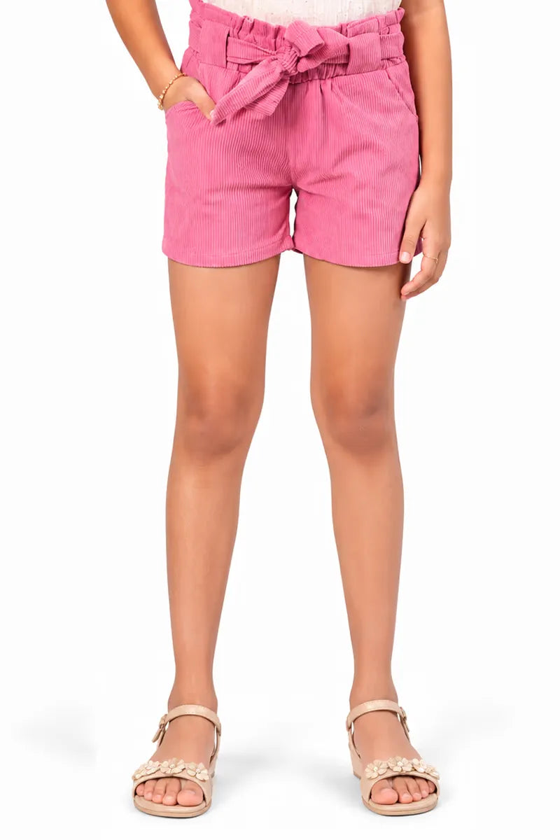 Girl's Corduroy Solid Shorts - Pink - View 21