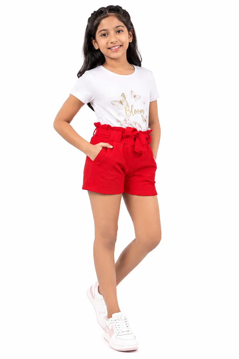 Girl's Corduroy Solid Shorts - Red - View 28