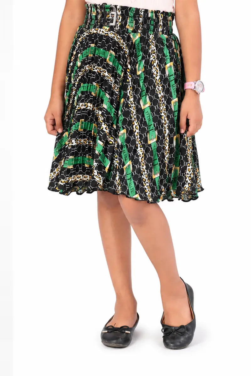 Girl's Cotton Crepe Printed Skirt - Grey - View 1