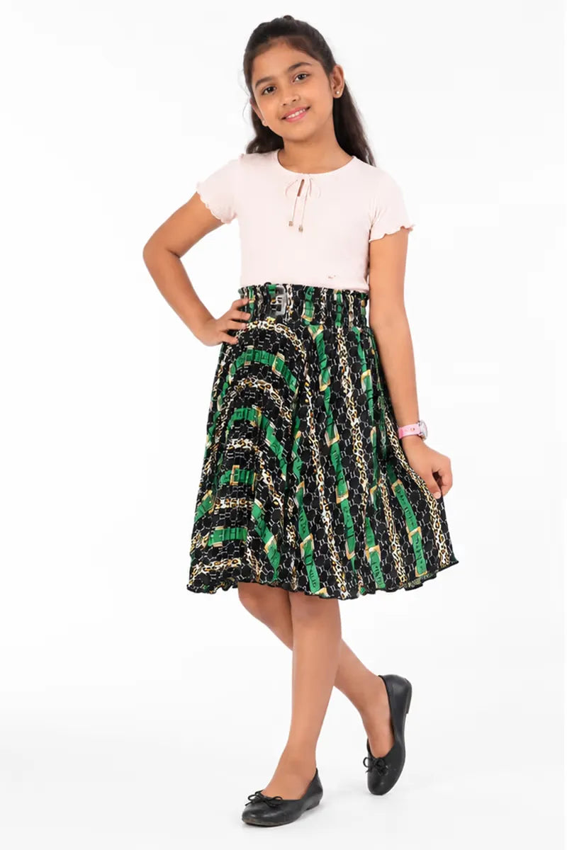 Girl's Cotton Crepe Printed Skirt - Grey - View 4
