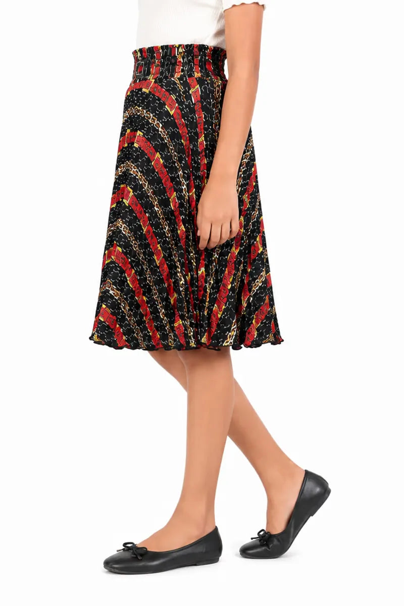Girl's Cotton Crepe Printed Skirt - Red - View 6
