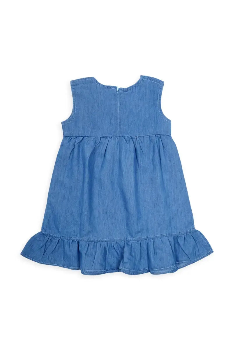 Denim Printed Frock for Girls - Blue - View 2