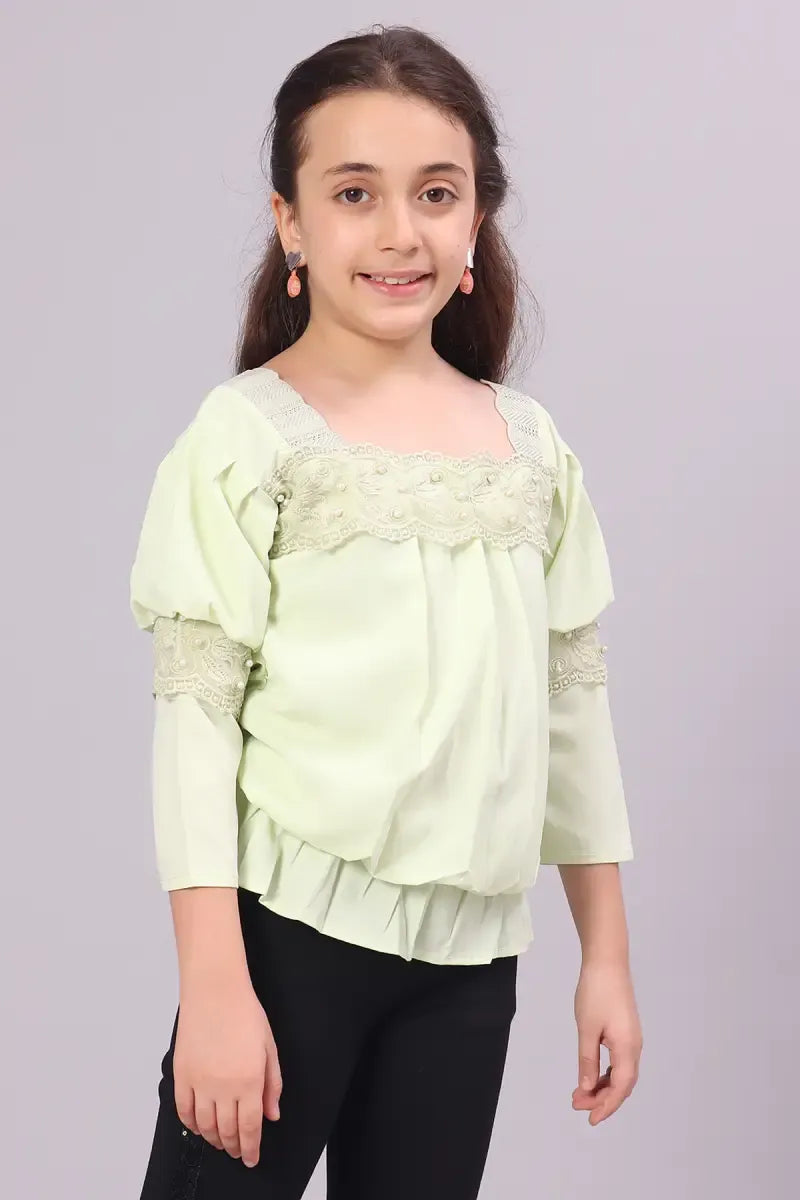 Girl's Polyester Embroidered Top - Light Grey - View 8