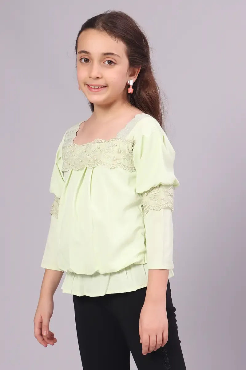 Girl's Polyester Embroidered Top - Light Grey - View 9