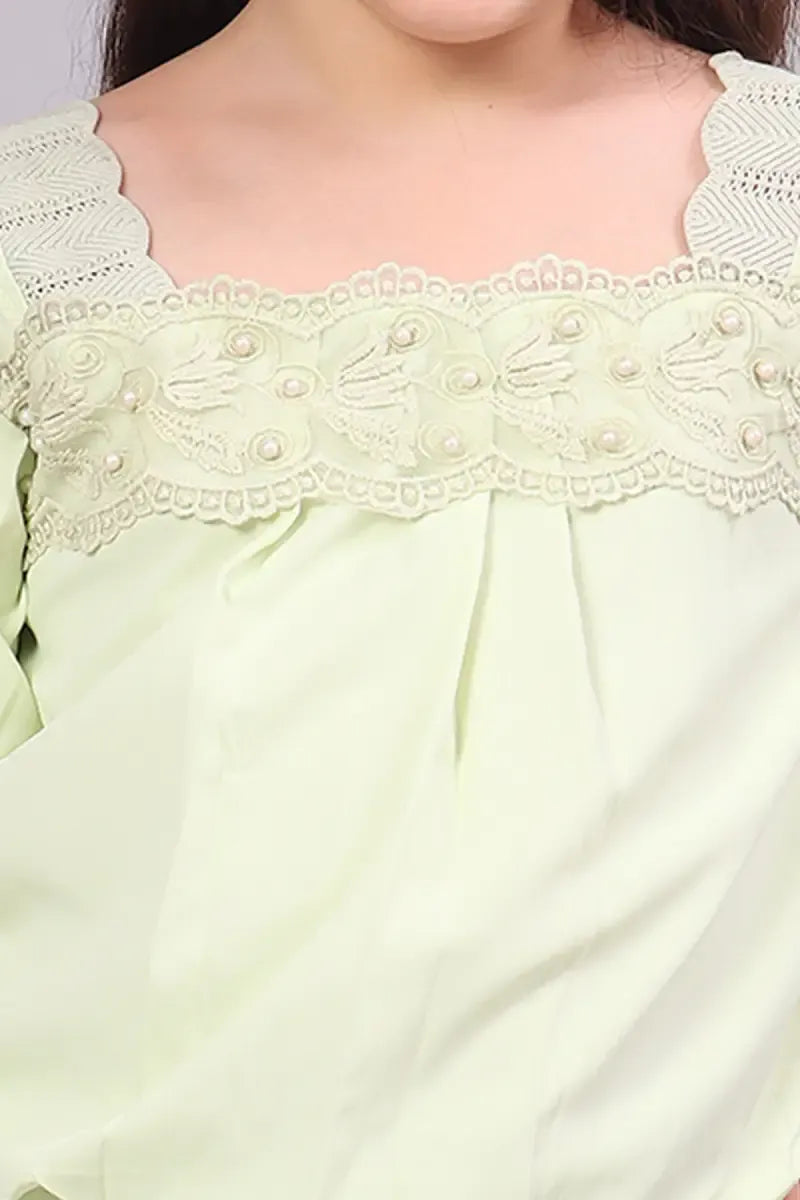 Girl's Polyester Embroidered Top - Light Grey - View 10