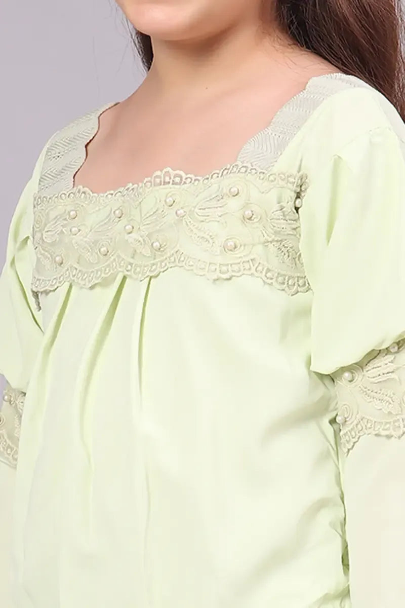 Girl's Polyester Embroidered Top - Light Grey - View 11