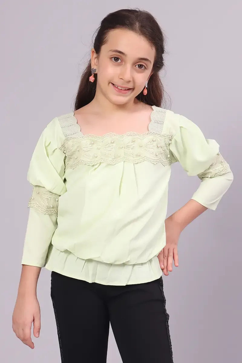 Girl's Polyester Embroidered Top - Light Grey - View 12