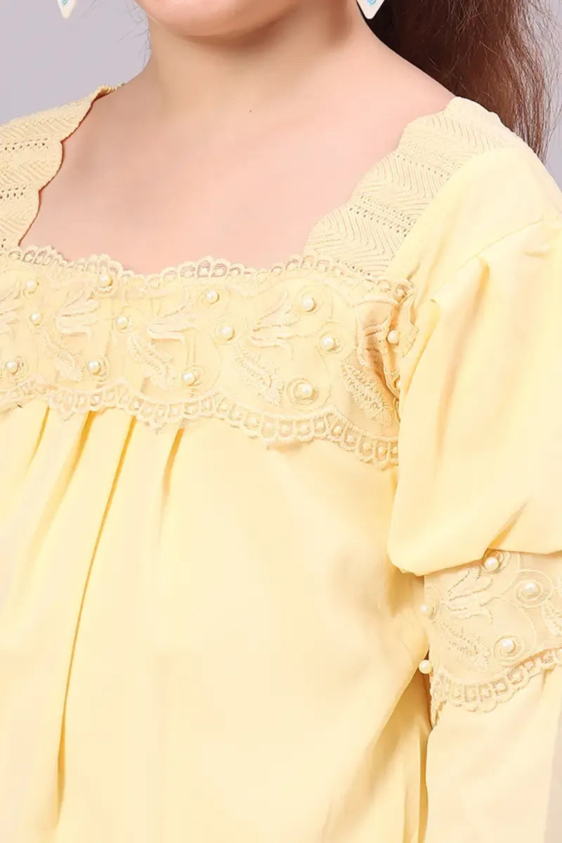 Girl's Polyester Embroidered Top - Yellow - View 29