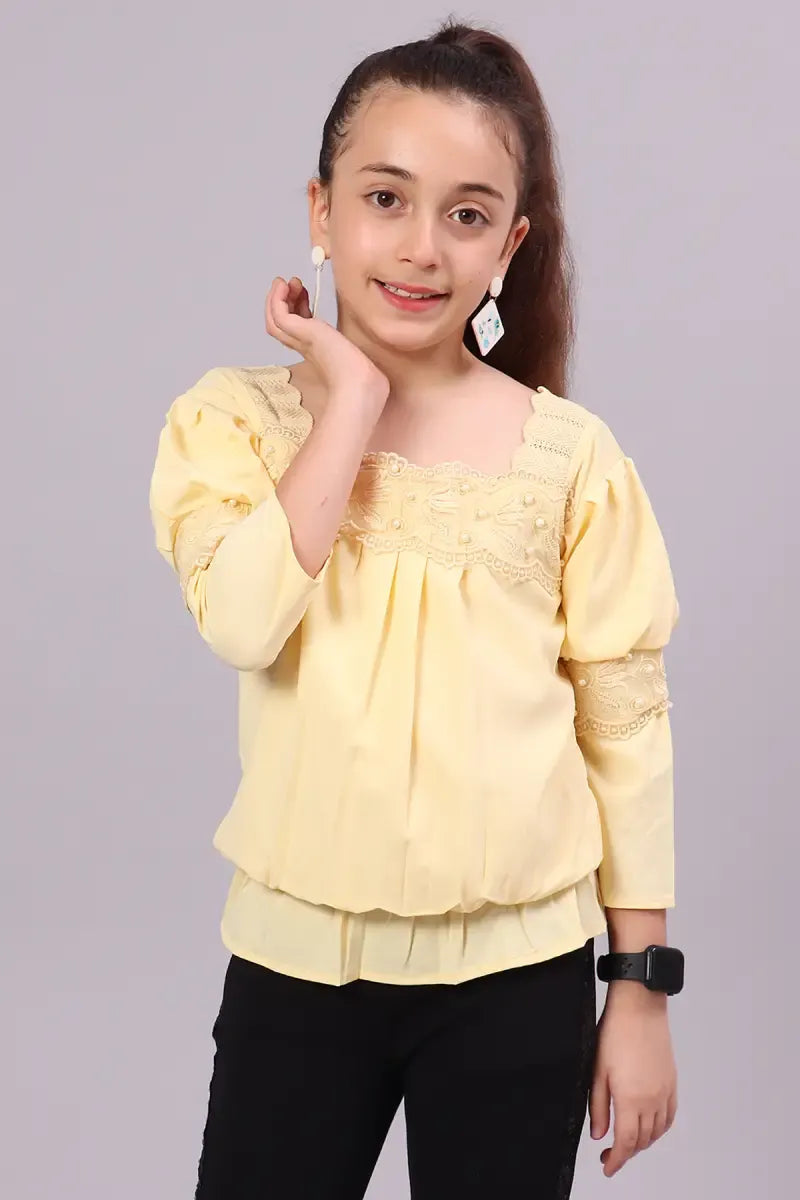 Girl's Polyester Embroidered Top - Yellow - View 30