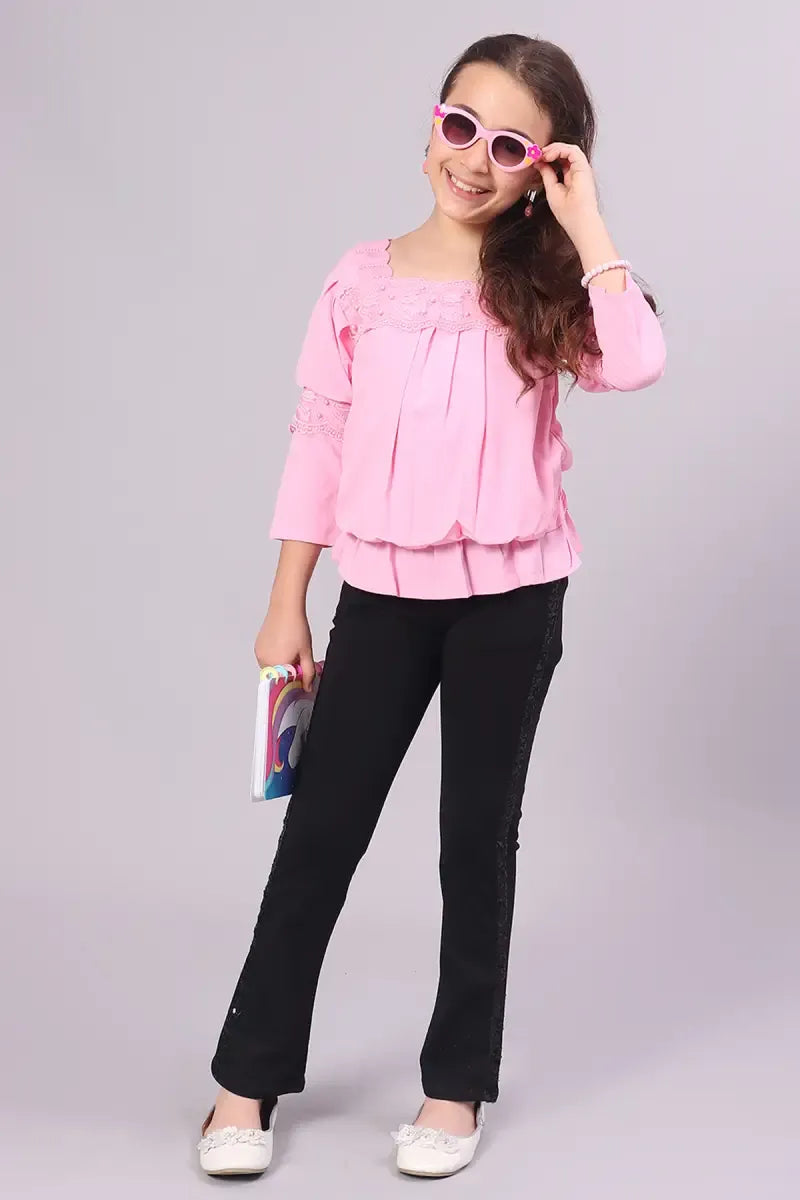 Girl's Polyester Embroidered Top - Pink - View 19