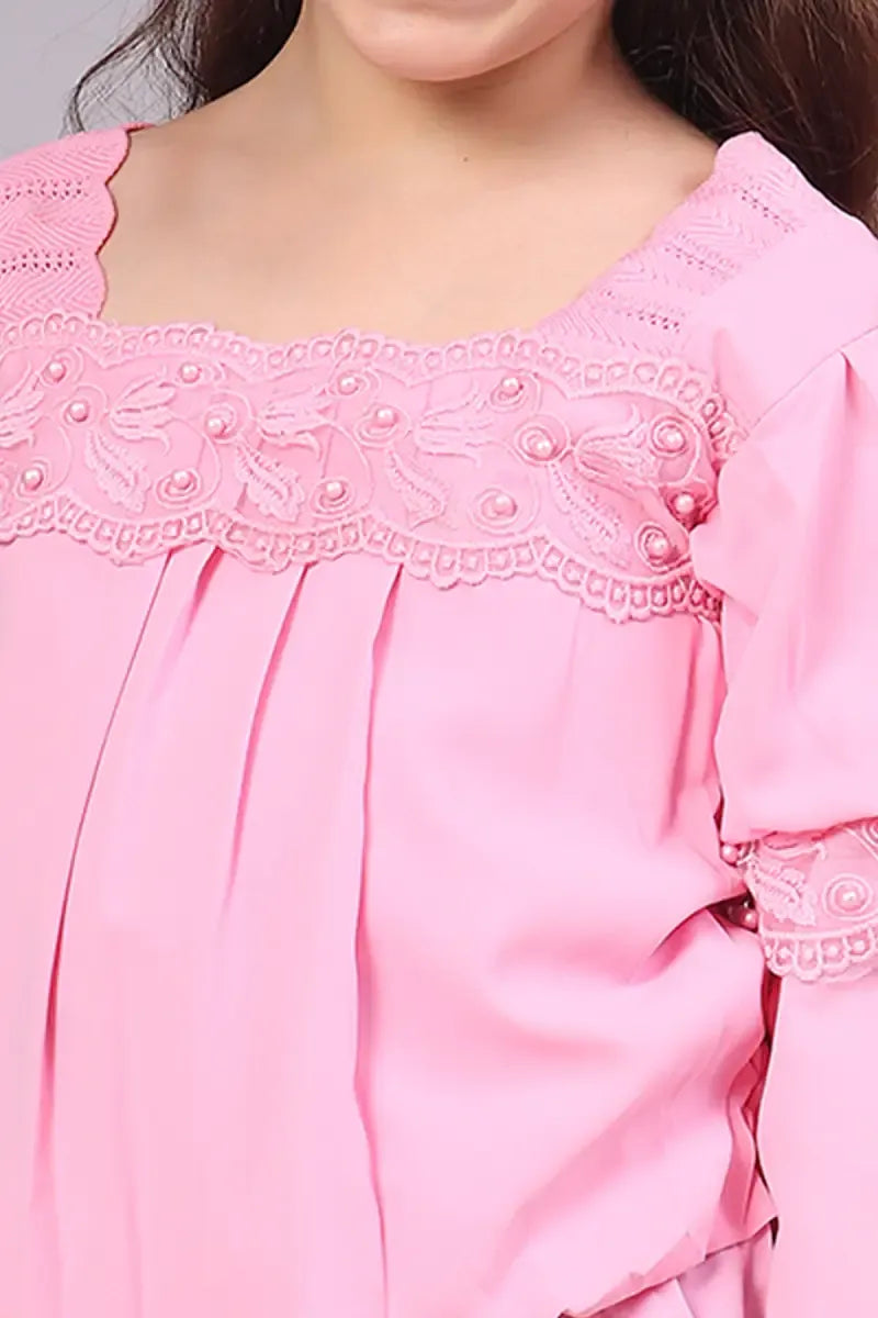 Girl's Polyester Embroidered Top - Pink - View 23