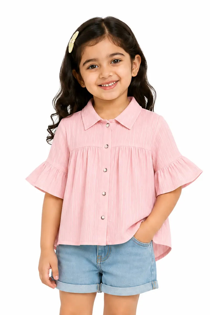 Georgette Striped Top for Girls - Peach - View 5