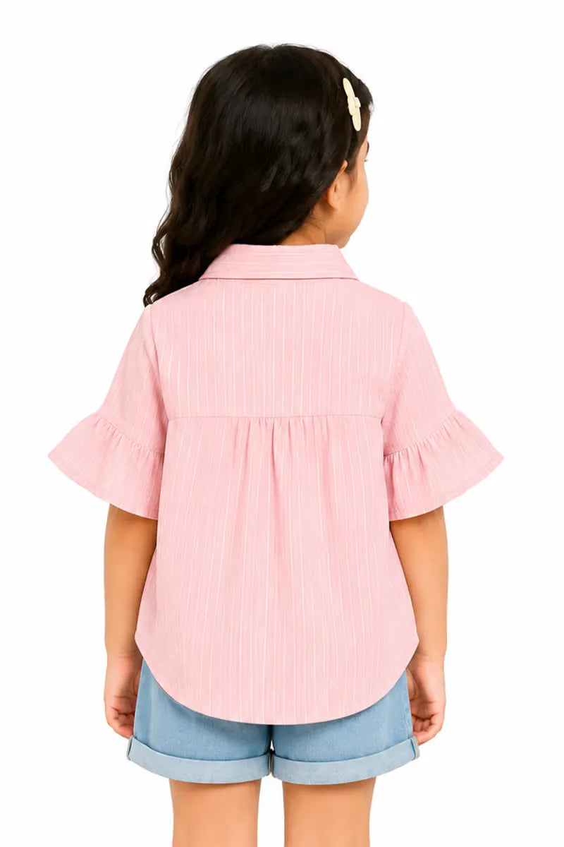 Georgette Striped Top for Girls - Peach - View 7