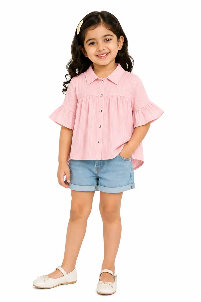 Georgette Striped Top for Girls - Peach - View 8