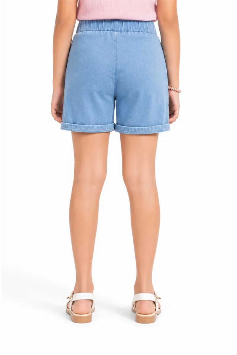 Girl's Denim Solid Shorts - Blue - View 7