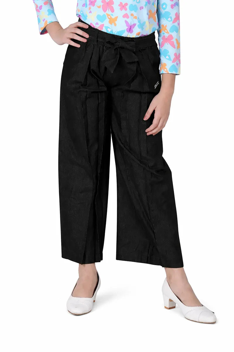 Girl's Cotton Blend Solid Palazzo - Black - View 2