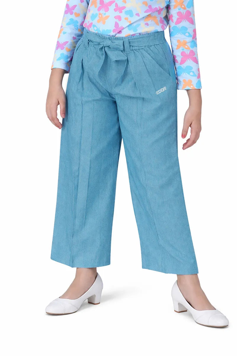 Girl's Cotton Blend Solid Palazzo - Blue - View 4