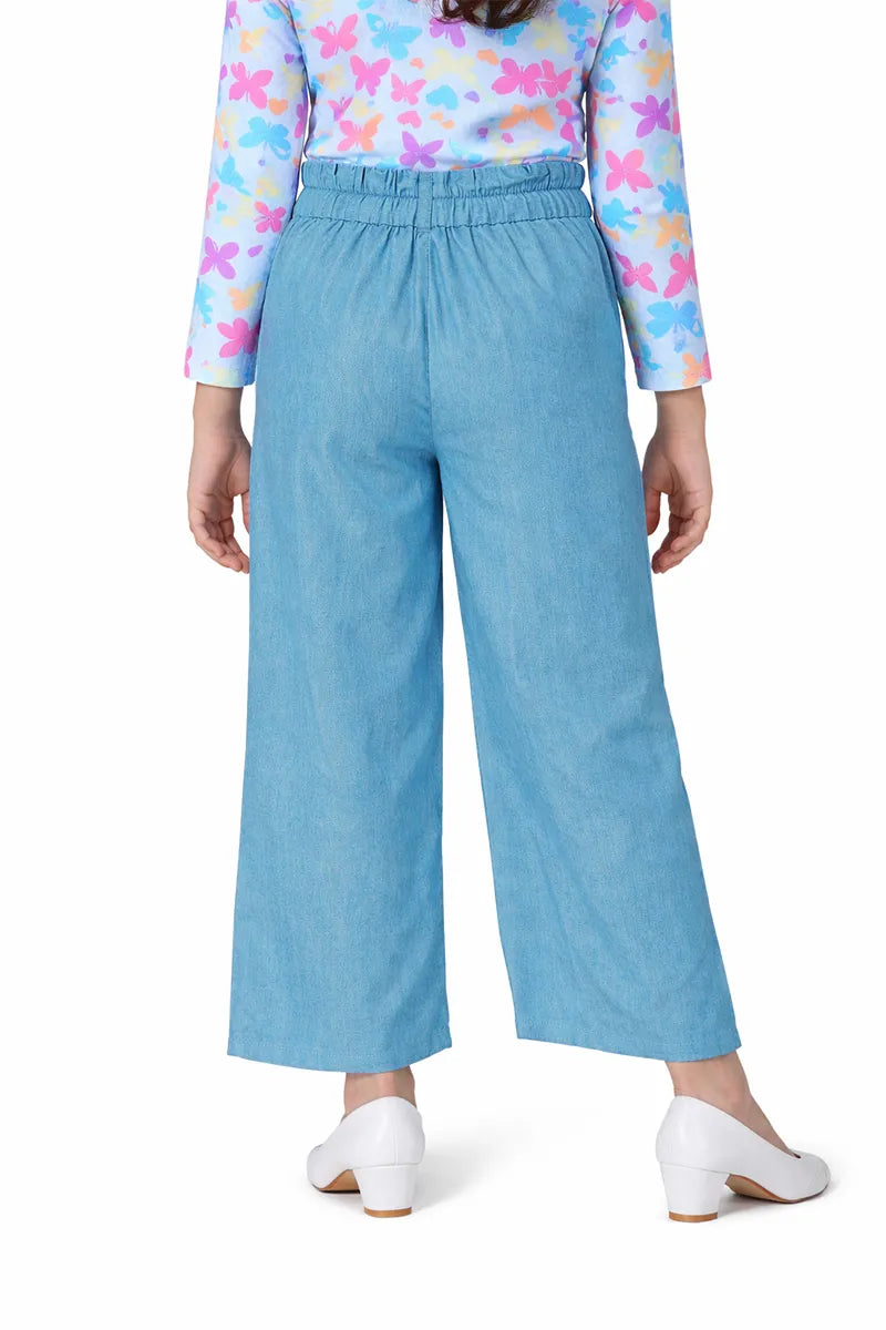 Girl's Cotton Blend Solid Palazzo - Blue - View 5