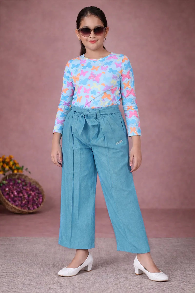 Girl's Cotton Blend Solid Palazzo - Blue - View 6